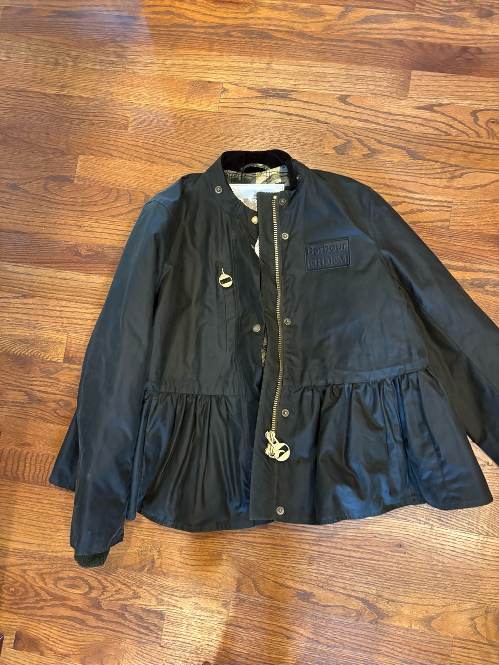 Barbour/Erdem Collab Black Peplum Waxed Jacket